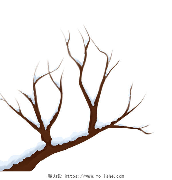 手绘冬天下雪场景落雪的树枝元素插画